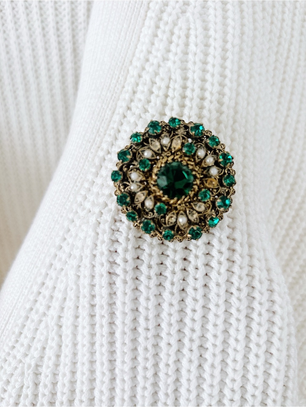 Green Crystal Antique-Style Brooch